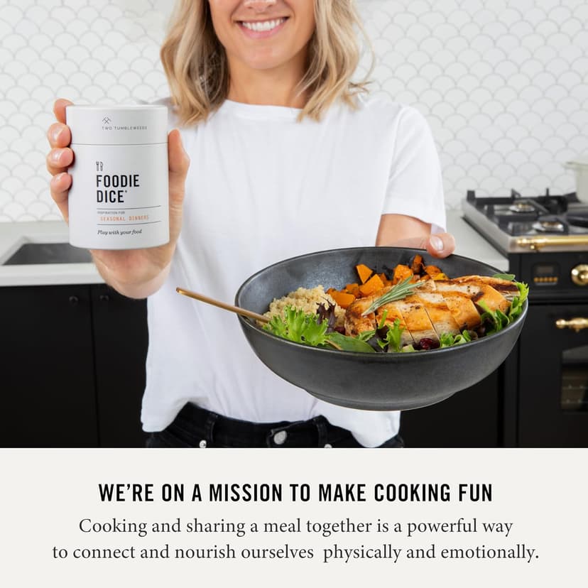 Two Tumbleweeds Foodie Dice - New Edition: Set of 9 Dice to Inspire Creative, Seasonal Meals with Take Out Die - Unique Cooking Gift