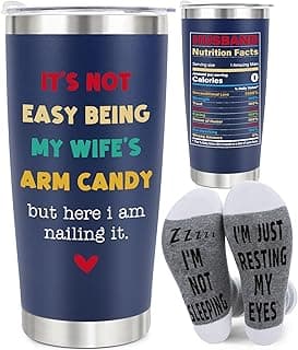 Husband Anniversary Men Gifts for Him from Wife, Husband Birthday Christmas Stocking Stuffers Gift, Wedding Anniversary Men Gifts for Husband Who Has Everything, 20oz Dark Bule Tumbler Cup ＆ Socks