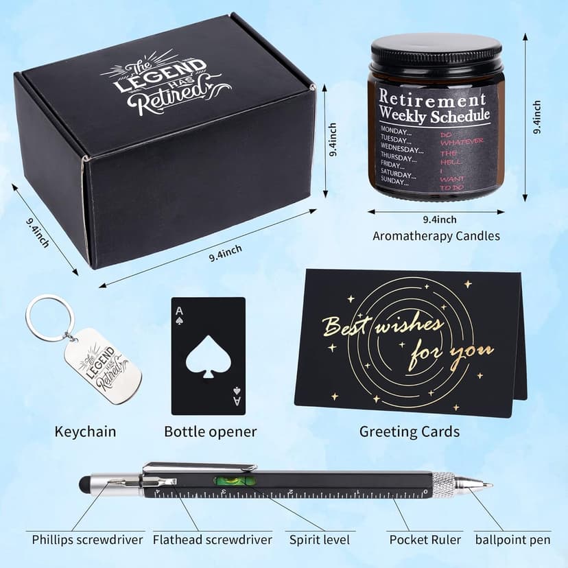 Kolewo4ever 9 Pcs Retirement Gifts for Men Christmas Gifts for Men 2025 Happy Retirement Gift for Coworker,Teachers,Dad,Grandpa Best Retire Gift Box with Insulated Tumbler Baseball Cap Socks