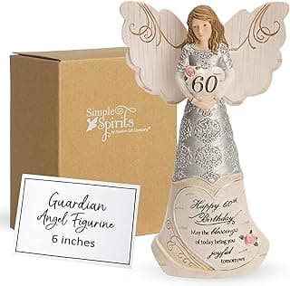 Pavilion Elements Angels Figurine - Guardian Angel Figure Display - Happy 60th Birthday May The Blessings of Today Bring You Joyful Tomorrows Printed Text, Collectibles Angel Figurines, 6"