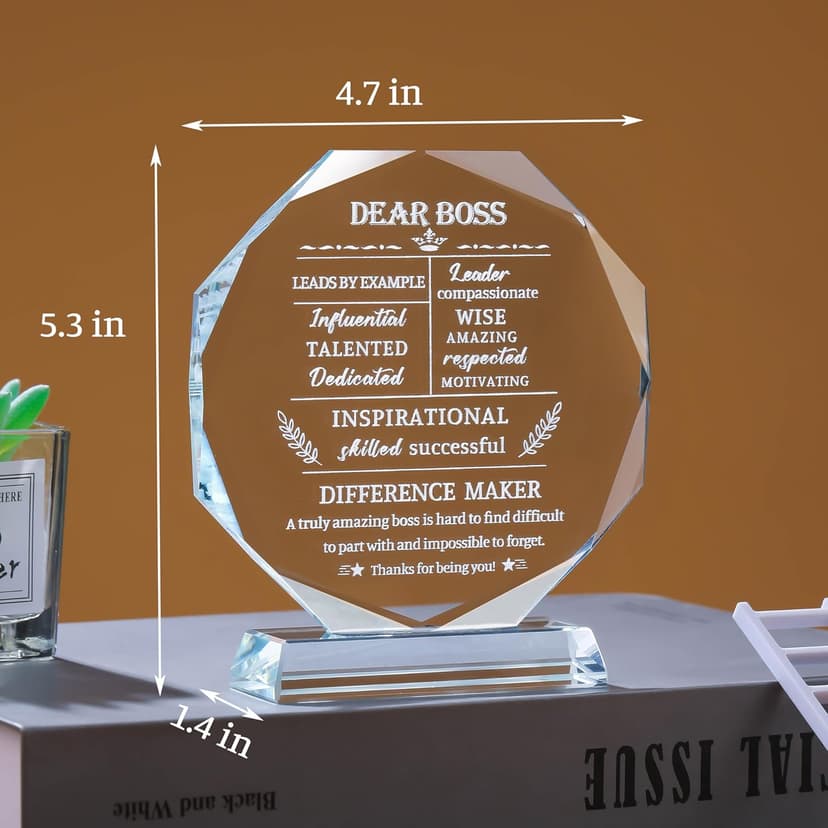 Movdyka Boss Gifts for Men Women Best Going Away Retirement Appreciation Gifts for Boss Lady Crystal Office Decor Plaque Gifts Boss Day Birthday to My Boss, Clear