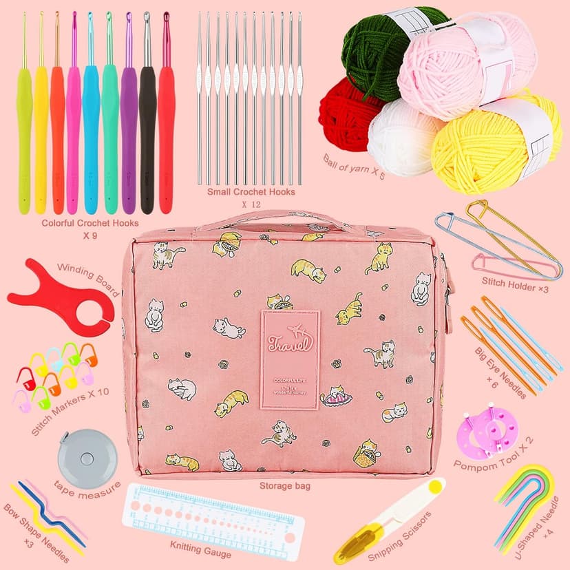 Aeelike Crochet Kit for Beginners Adults, Crochet Kits Include Yarn, 59pcs Crochet Starter Kit for Beginners Kids,Ergonomic Crochet Hooks 2.0-6.0 mm, Lace Steel Needles 0.6-1.9 mm