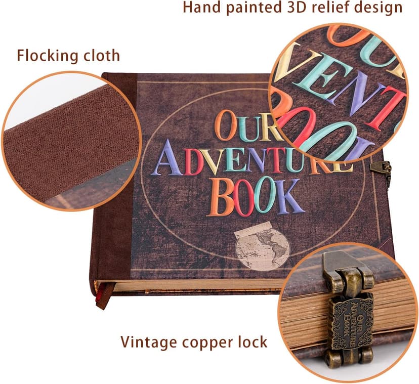 JIMBON Our Adventure Book Scrapbook Photo Album Retro Style Embossed Letter Cover Travel Diary Journal Scrap Book Kit For Couples,Memory Book For Anniversary Wedding