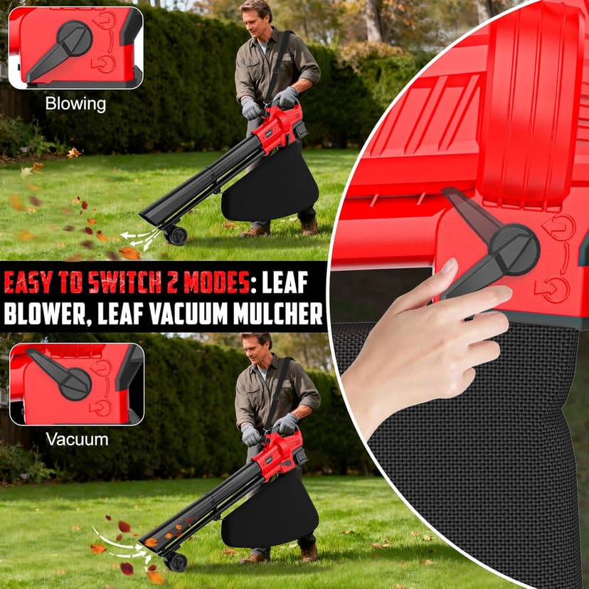 3-in-1 Electric Leaf Blower with Vacuum & Mulcher Compatible for Milwaukee 18V Battery, Leaf Vacuum Cordless with Bag 40L, Leaf Mulcher Cordless Leaf Blowers for Lawn Care, Turbo Mode (No Battery)
