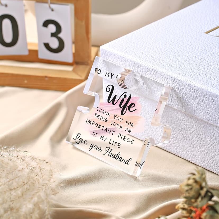 LukieJac Gifts for Wife - Romantic Gifts for Her Acrylic Puzzle Piece Plaque for Wife Birthday, Wedding Anniversary, Valentines Day, Mothers Day Presents Home Desk Decor - 4.7 x 3.9 Inch