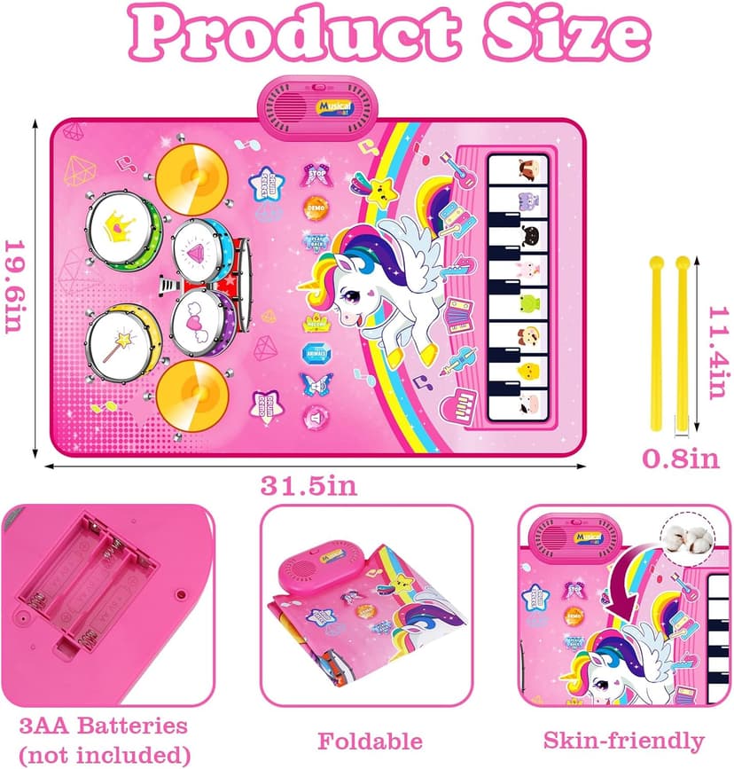 Toys for 1 Year Old Girl Gifts: Baby Musical Mat Toddler Toys Age 1-2 - 3 in 1 Piano Drum Animal Touch Unicorn Toys - Infant Music Toy 12-18 Months Babies Birthday Gifts for 1 2 3 Year Old Boys Girls