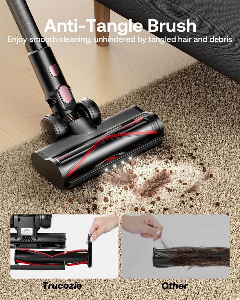 Cordless Vacuum Cleaner, Self-Standing 40Kpa 45Mins Vacuum Cleaners for Home, 8-in-1 Lightweight Stick Vacuum with Anti-tangle Wireless Vacuum for Carpet, Tile, Pet Hair, Hardwood Floors, Black