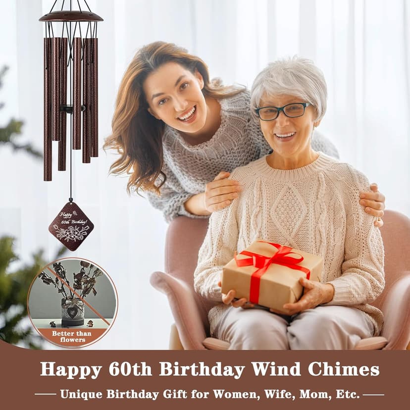 60th Birthday Gifts for Women, 32” Wind Chimes Happy 60 Year Old Birthday Gifts for Her Mom Sister Wife Grandma