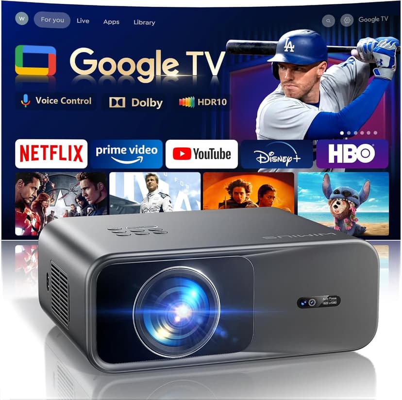 [Official Google TV]Smart-Outdoor-Projector 4K Supported, Home Theater Projector with Wi-Fi 6 & Bluetooth, Movie Proyector with Dolby for Indoor & Outdoor WIMIUS G1 (Gray, Standard)