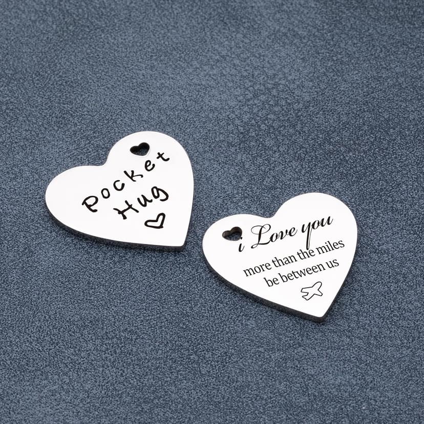 Qunrwe Pocket Hug Token,Long Distance Gifts Keepsake,Double Sided Inspirational Thinking of you Gift with Leather Keychain