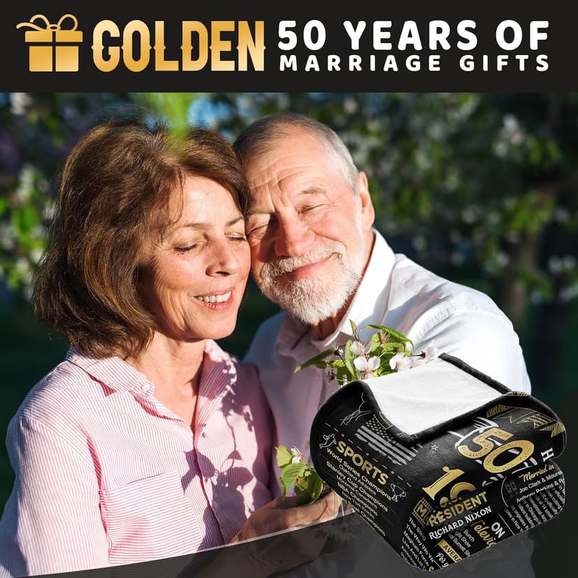 50th Anniversary Wedding Blanket Gifts Gift for 50th Wedding Anniversary Golden 50 Years of Marriage Gifts for Couple Wife Husband Dad Mom Parents Back in 1975 Blanket 60Lx50W