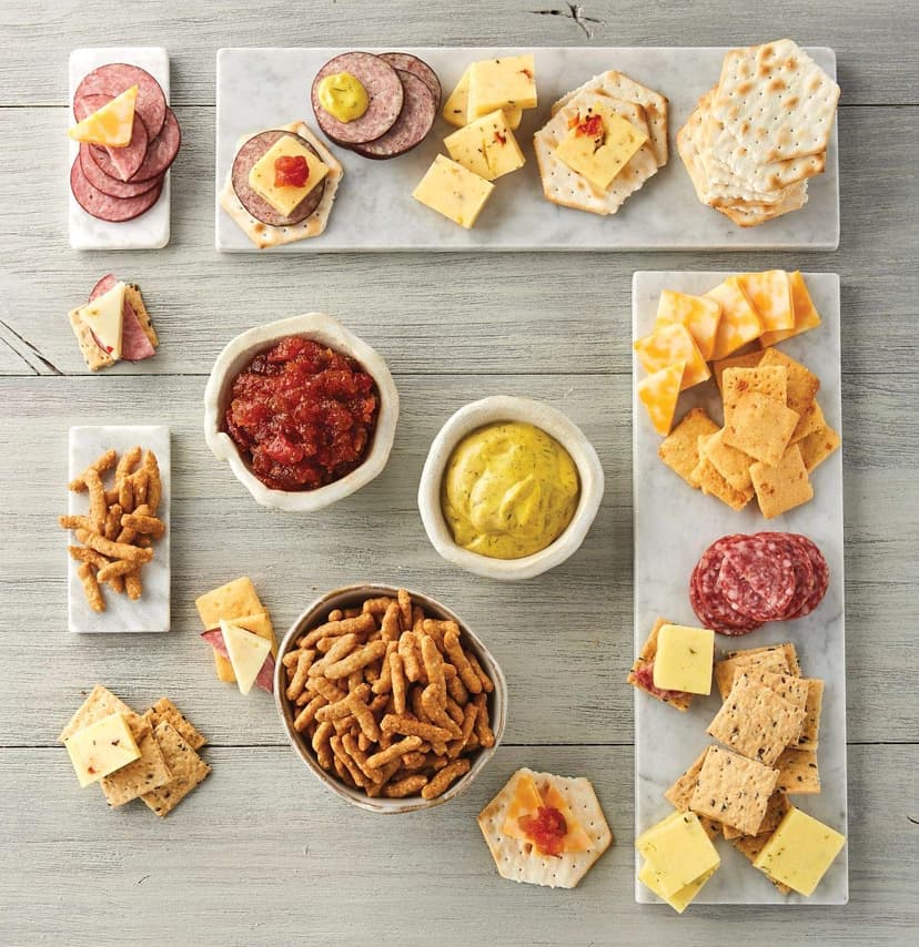 Harry & David Ultimate Meat And Cheese Gift Box, Food Gift Basket, Charcuterie Platter With 4 Cheese Blocks, 4 Sausages, 5 Sets Of Crackers, Sesame Sticks, Relish & Honey Mustard Sauces