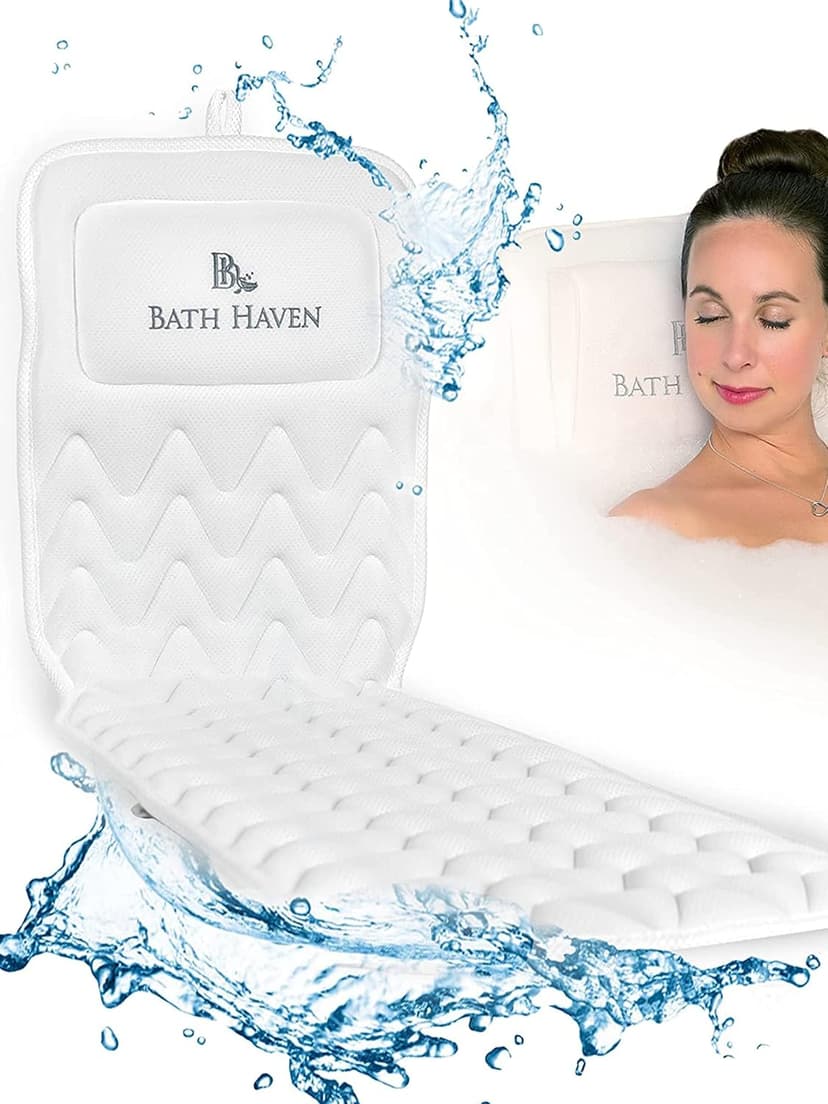 Bath Haven Bath Pillow for Bathtub - Full Body Mat & Cushion Headrest for Women and Men, Luxury Pillows for Neck and Back in Shower Tub or Jacuzzi - Powerful Suction Cups - Spa Accessories (Classic)