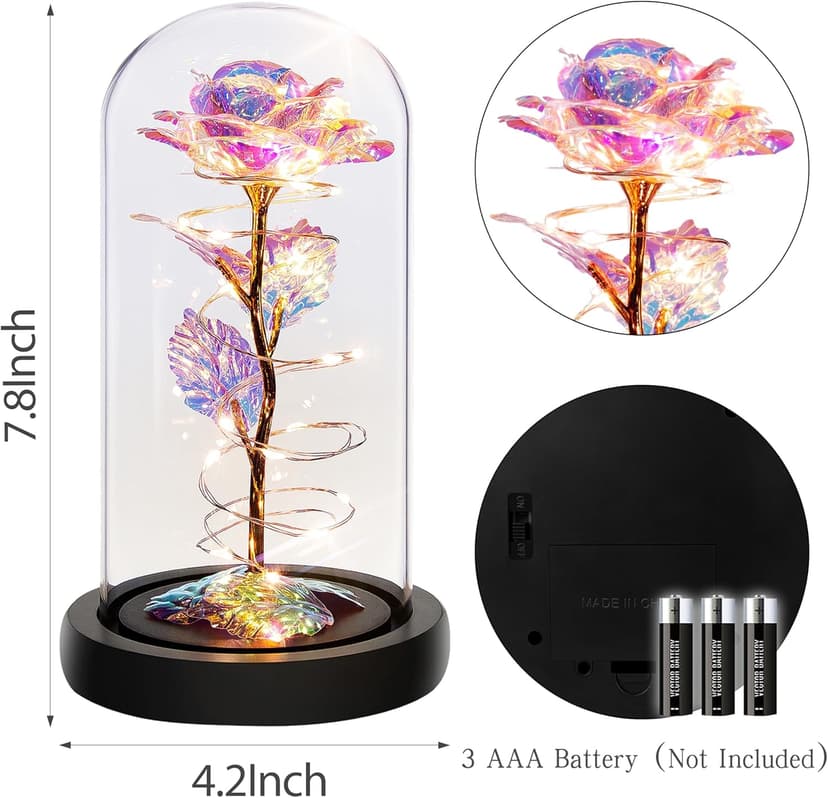 Childom Birthday Gifts for Women,Flowers for Delivery Prime,Colorful Rainbow Light Up Rose in A Glass Dome,Christmas Rose Gifts for Her Mom Women Wife Girl Grandma on Christmas Anniversary Valentines