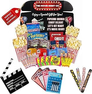 Movie Night Gift Basket – 42-Piece Gift Box with Popcorn, Candy, Snacks & Bingo – Birthdays, Date Night, Family, Kids, Adults, Mom, Dad, Teens, Christmas, Mothers Day, Fathers Day, Raffle & Fundraiser