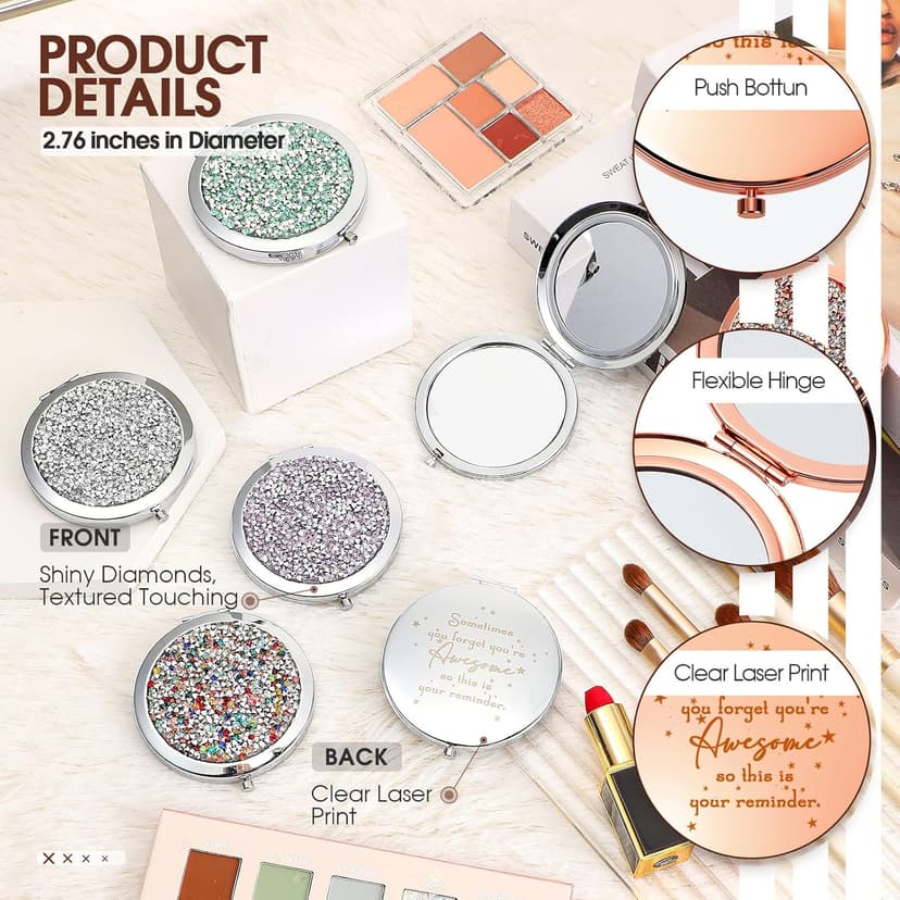 Roowest 10 Pcs Inspirational Compact Mirror Sometimes You Forget You're Awesome Appreciation Gifts for Women Group Employee Coworker Housekeeping Thank You Favors Magnifying Pocket Mirror (Multicolor)