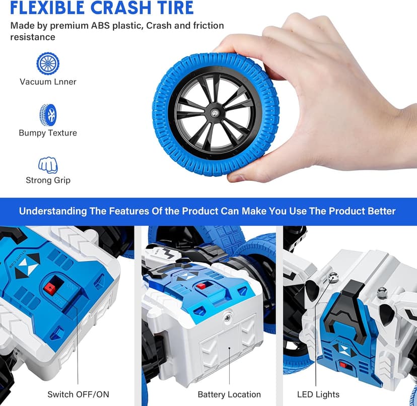 Remote Control Car, Double Sided RC Car, 4WD Off-Road Stunt Car with 360° Flips, 2.4Ghz Indoor Outdoor All Terrain Rechargeable Electric Toy Cars Gifts for Boys Kids 3 4 5 6 7 8 9 10 11 12 Year Old