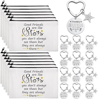 Paterr 24 Pcs Friend Gifts for Women Friendsgiving Makeup Bags Friendship Keychains Galentines Gifts Bulk Cosmetic Bags with Zipper for Roommate BFF Bestie Birthday Decorations(Star)