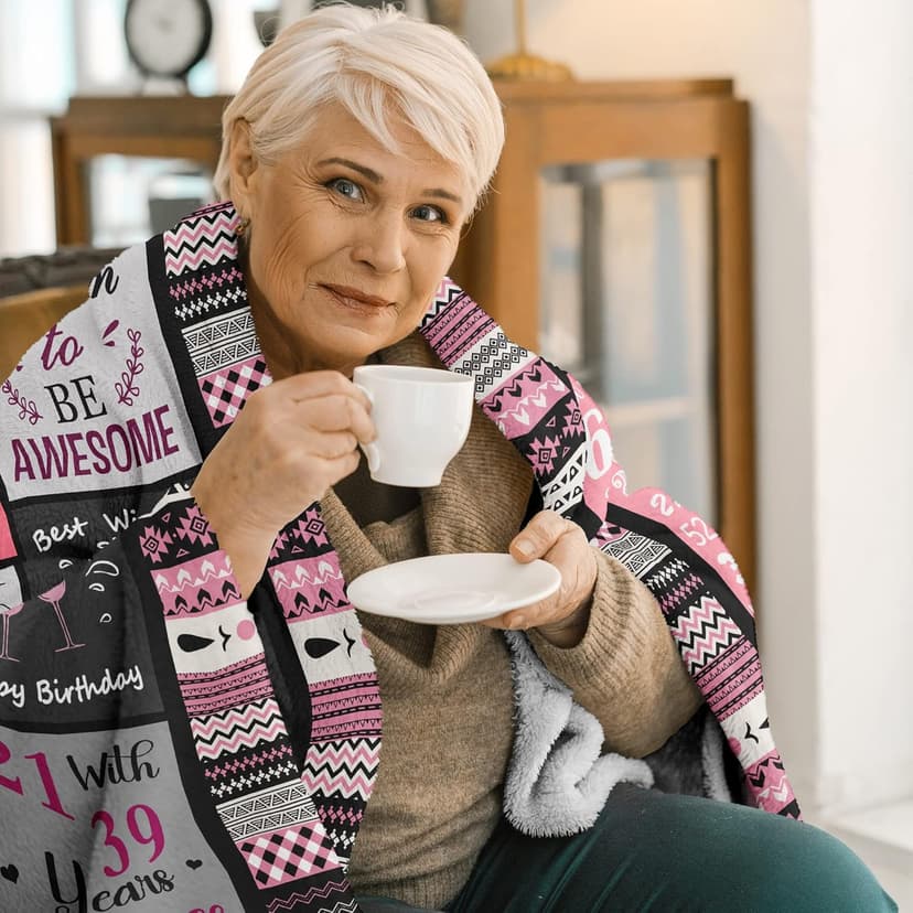 60th Birthday Gifts for Women Throw Blanket 60”X50”, Happy 60th Birthday Decorations Gift Ideas for 60 Year Old Woman, 1965 Bday Gifts for Mom Grandma