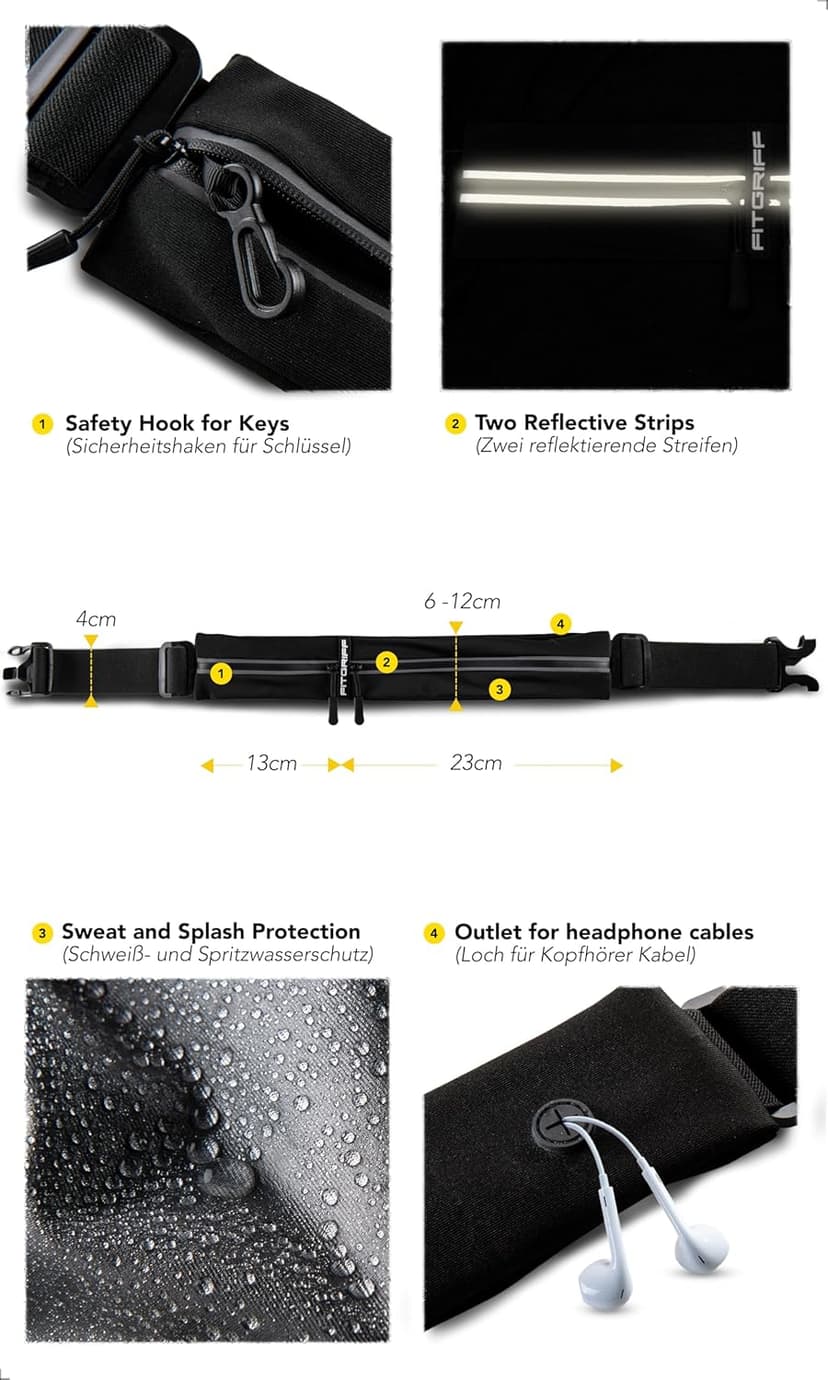 Fitgriff® Running Belt for Men & Women - Secure Jogging Pouch for Phone, Keys & Essentials - For All Cell Phones