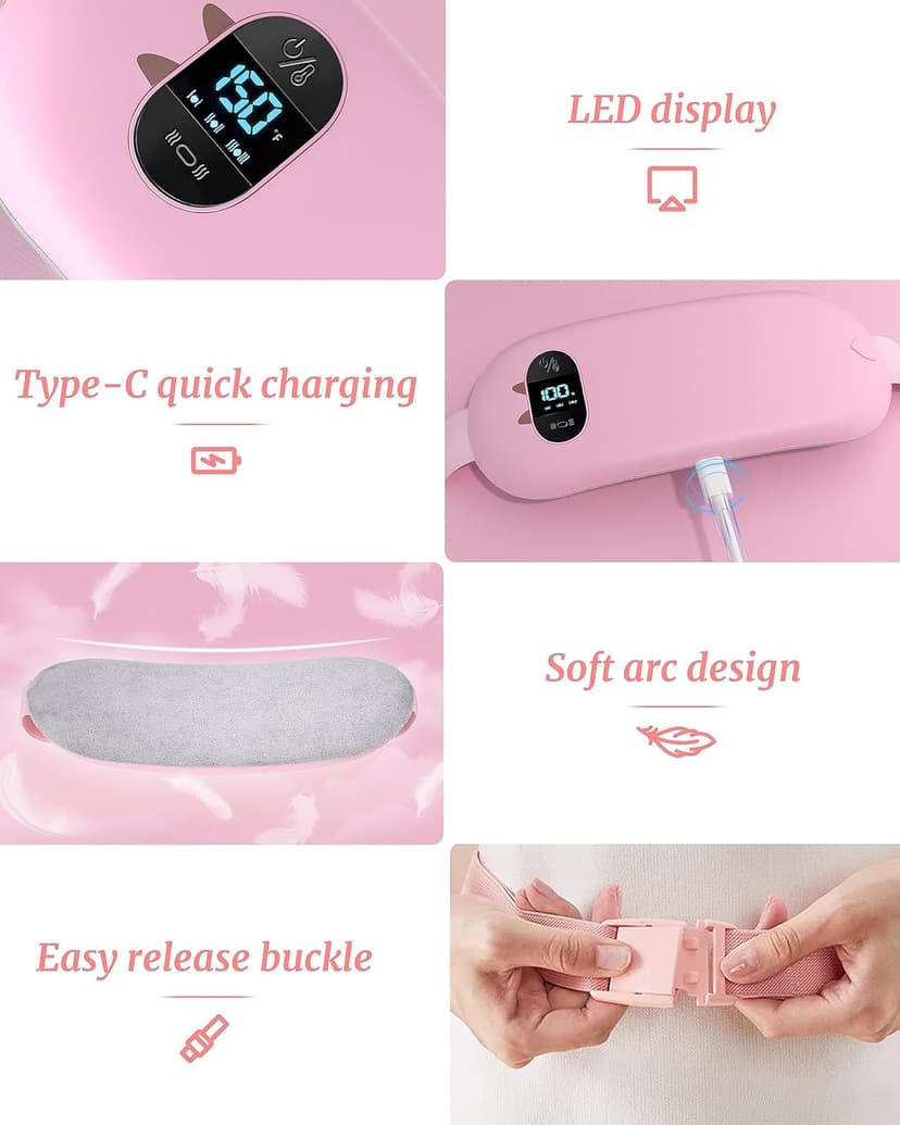 FSA HSA Eligible Portable Heating Pad for Cramps, Upgrade Cordless Electric Period Fast Heating Pad for Back Pain Relief Menstrual Belt 6 Heat 6 Massage Modes Gifts for Women Girls Her Girlfriend Pink
