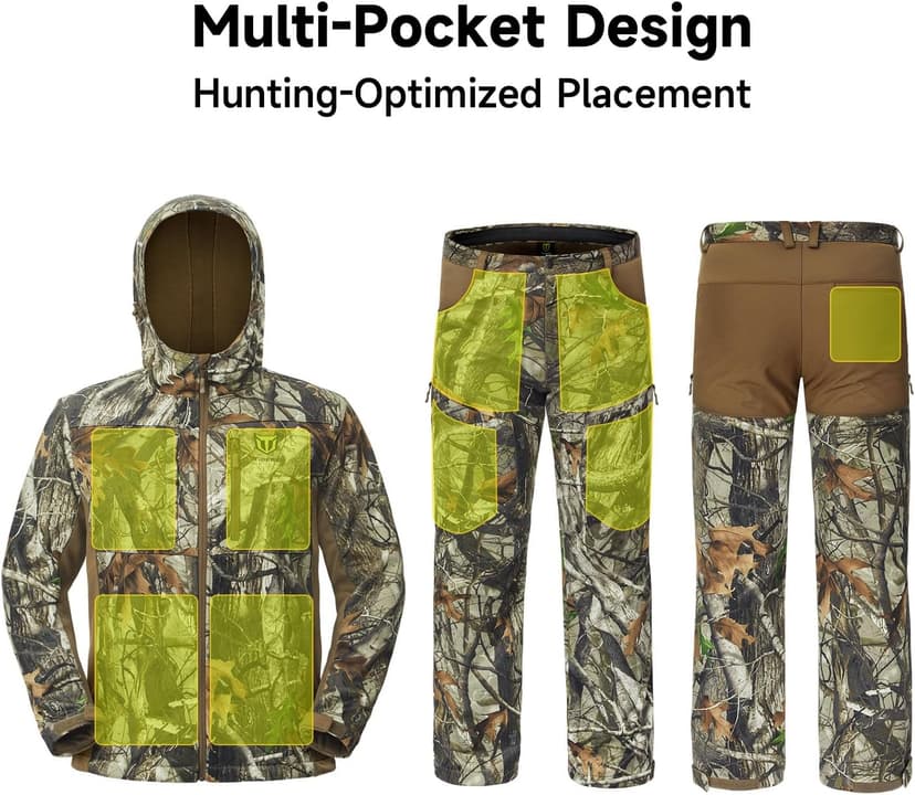 TIDEWE Hunting Clothes for Men with Fleece Lining, Safety Strap Compatible Water Resistant Silent Hunting Jacket and Pants