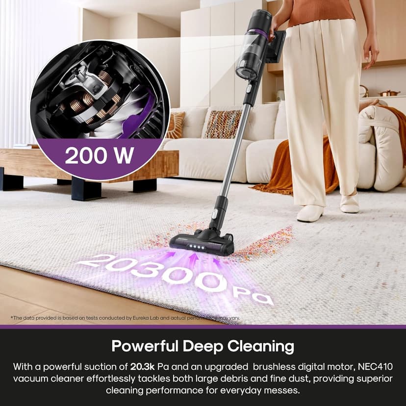 Eureka Cordless Vacuum Cleaner Lightweight, Stick Vacuum Rechargeable for Hardwood, Pet Hair, Black, ReactiClean 410