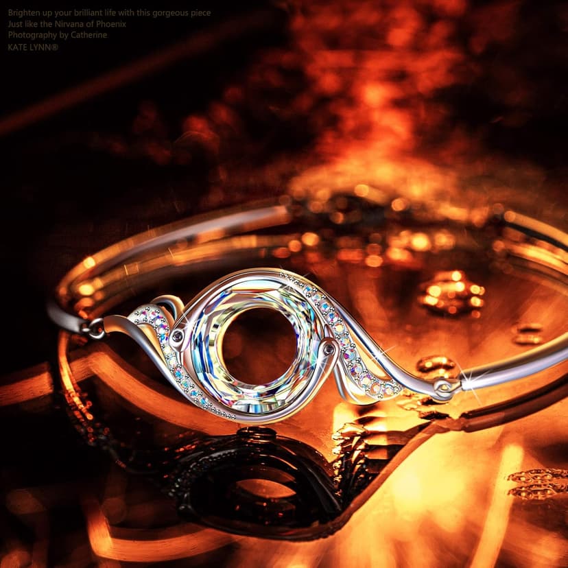 Kate Lynn "Rise From the Ashes" Phoenix Bracelet Made with Crystals from Austria, Adjustable Bangle Bracelet for Women 7"+2", Packaged with Jewelry Box, Birthday Gift for Women, Symbol of Luck and Renewal