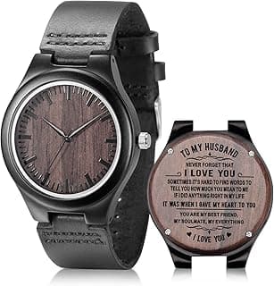 UMIPHIMAT Engraved Wooden Watches for Men - Customized Wood Wrist Watches for Husband Boyfriend Dad Son