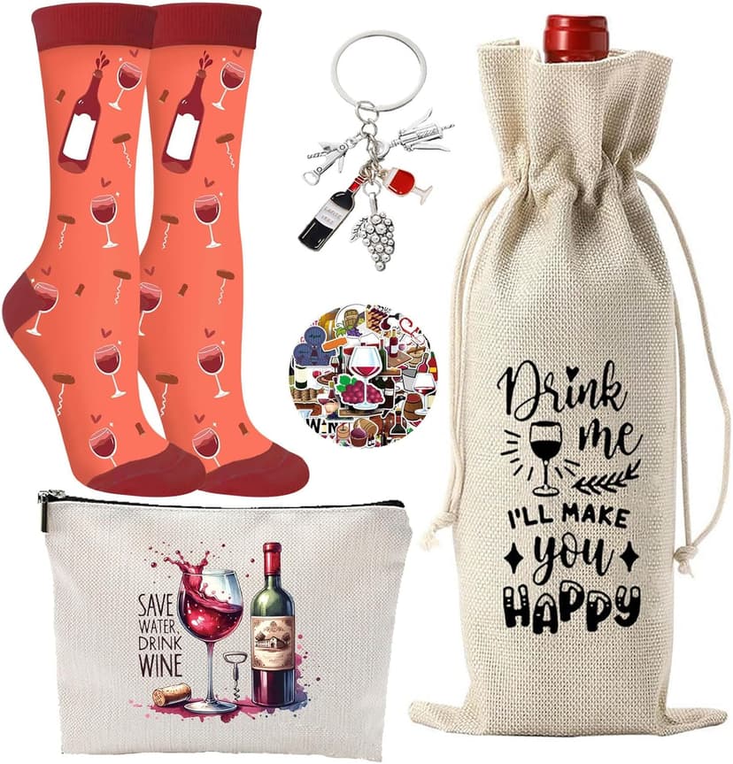 Wine Gifts for Women,5pcs Gift Set for Wine Lovers,Birthday Present for Friends Sister, Wife, Mother With Funny Socks