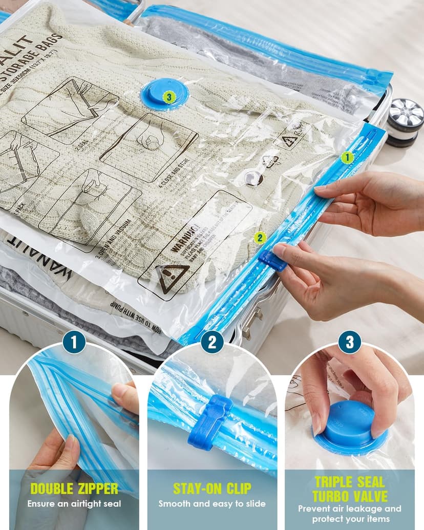 Vacuum Storage Bags for Travel, 8 Pack (4S+4XS) Vacuum Seal Bags with Wireless Rechargeable Electric Pump, Travel Essentials Space Saving Compression Bag for Clothes, Luggage, Suitcase, Backpack, Trip