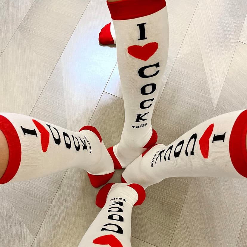 Funny Socks I Love Cocktails Knee Tube Party Stockings Gag Gifts for Christmas White Elephant Gift Exchange