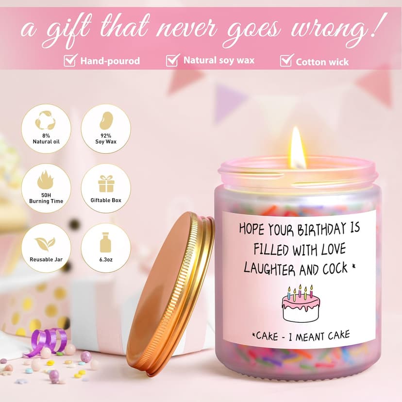 Funny Birthday Gifts for Women Sister Friend Female,Rude Birthday Anniversary Gag Gift for Women, Unique Sprinkle Candle Gifts