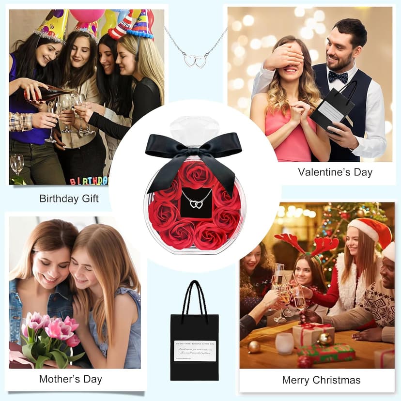 Preserved Rose with Heart Necklace Gift Artificial Flower Valentines Mothers Day for Girlfriend Mom Birthday Anniversary Personalized Romantic Gifts(Red)