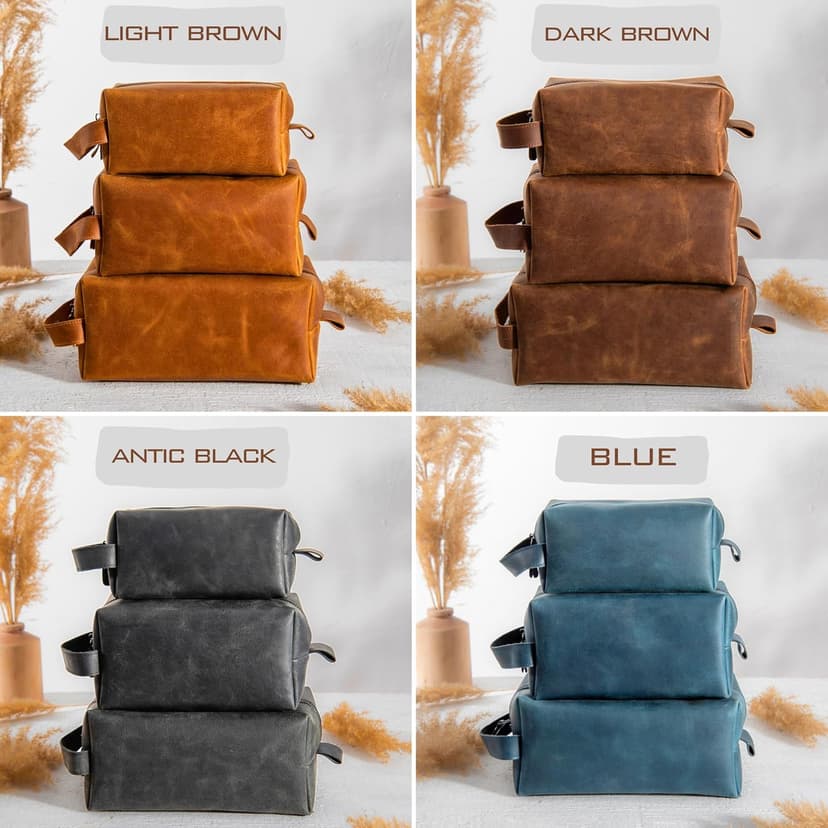 Personalized Leather Toiletry Bag for Men – Custom Engraved Shaving Dopp Kit with Name or Initial, Travel Gift for Groomsmen, Husband, Dad, Boyfriend, Birthday, Christmas, Anniversary, Gifts for Men