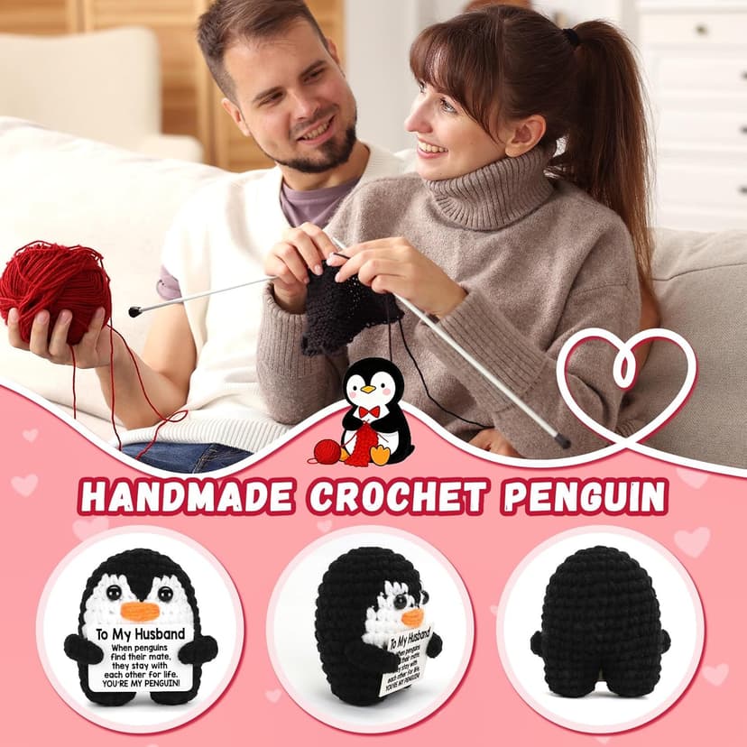 Gifts for Husband from Wife, To My Husband Handmade Crochet Penguin, Mini Funny Wedding Anniversary Birthday Gifts for Him Husband Men, Romantic I Love You Gift for Him Birthday Christmas Cute Decor
