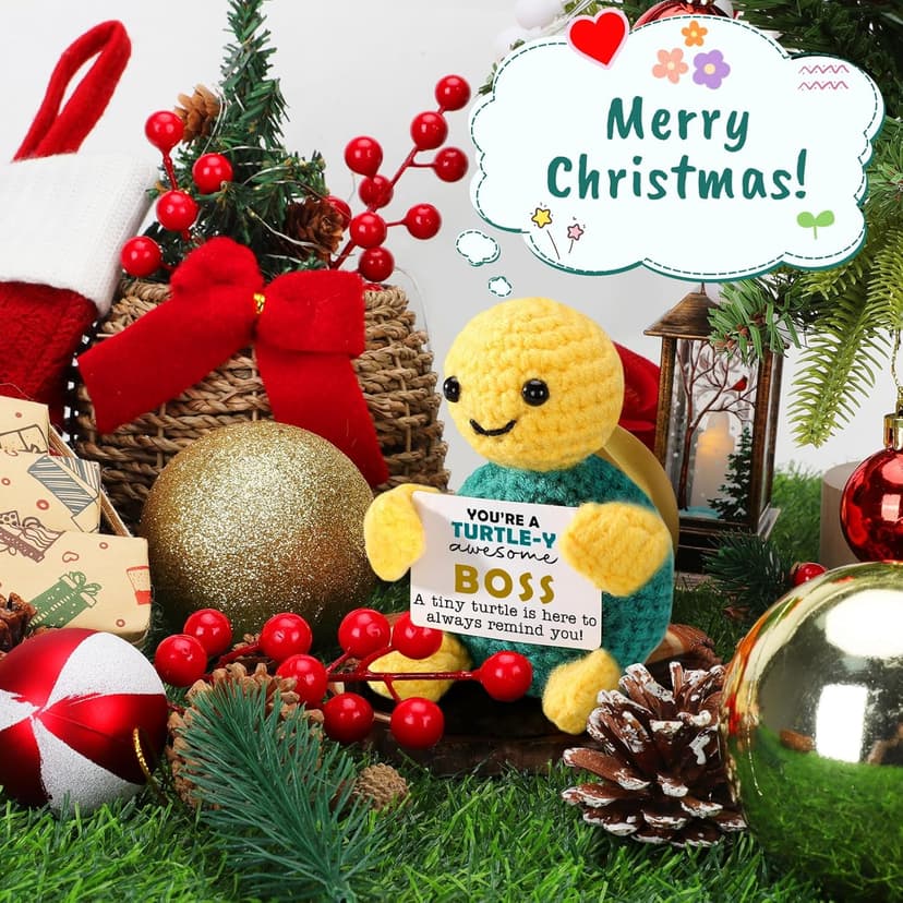 Christmas Boss Gifts, Funny White Elephant Turtle Boss Gifts for Women Men, Boss Lady Female Male from Employee Coworkers Birthday Gift for Supervisor Manager, Cute Handmade Crochet Turtle