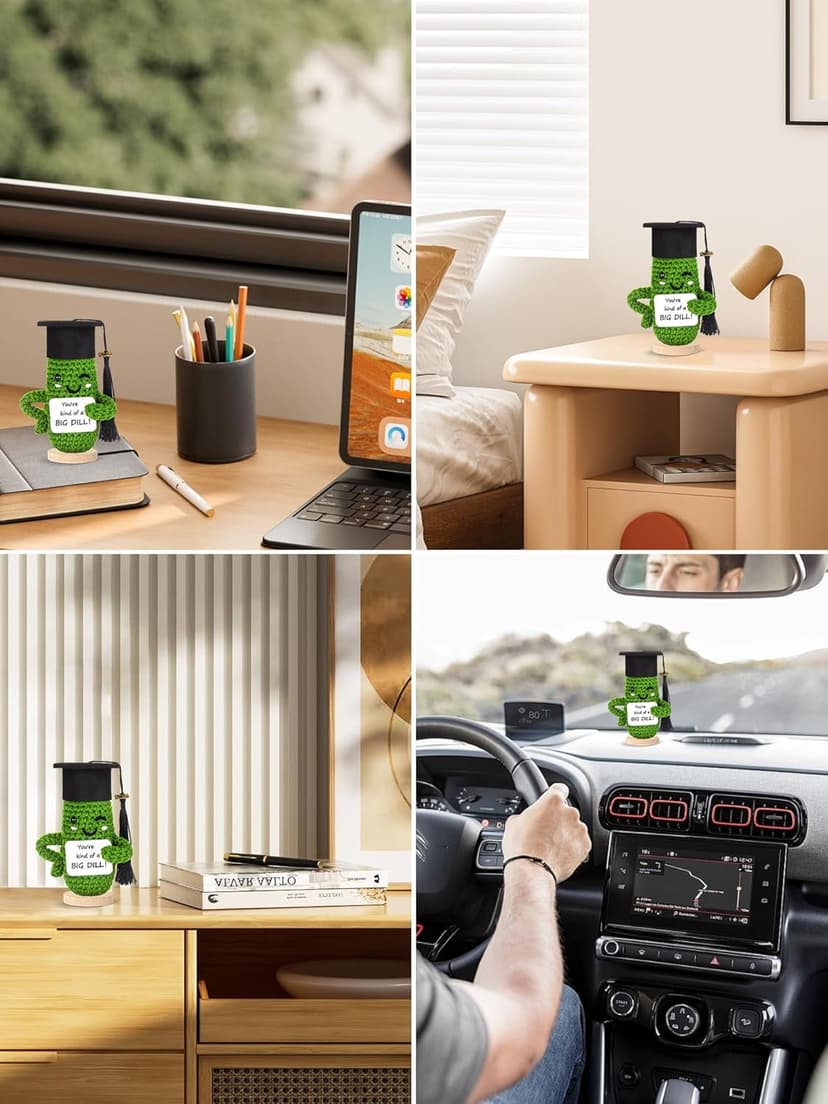 Primo Lines 2025 Graduation Gift - Handmade Crochet Emotional Support Pickle Doll with Cap, 4.73" Cute Knitted Potato Plushie, Unique Keepsake for Graduates, Friends & Anxiety Relief