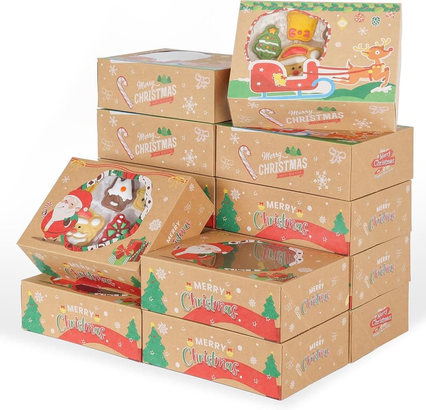 Festive Christmas Treat Boxes - 24 Pack, 8.25x6x2.75in, Brown, Rectangular, Flip Top Lids, Durable & Reusable, Perfect for Baked Goods & Gifts
