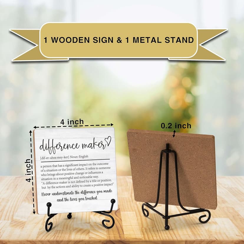 Difference Maker Gift, Inspirational Gifts Coworker Gifts For Women, Therapist Gifts, Office Christmas Gifts, Wood Plaque Sign With Stand (HG01)