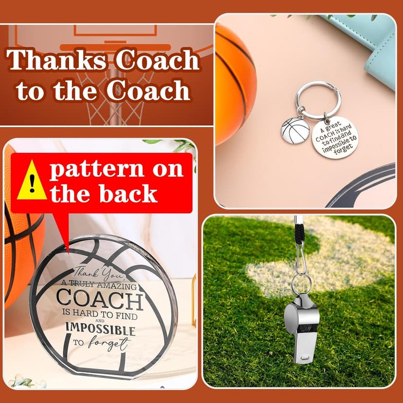 Nitial 6 Pcs Basketball Coach Gifts Teacher Appreciation Gift Set for Basketball Instructor Include Best Coach Ever Tumble Whistle with Lanyard Acrylic Sign Socks Keychain Card