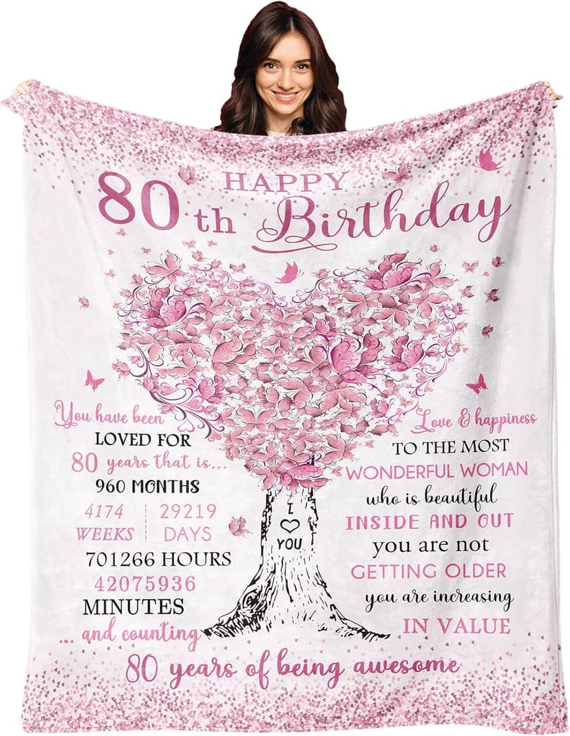 XALAZY 80th Birthday Gifts for Women Blanket 60"X50", 80th Birthday Decorations for Women, Best 80 Year Old Woman Birthday Gifts, 1945 Woman Present, Happy 80 Bday Present for Female Throw