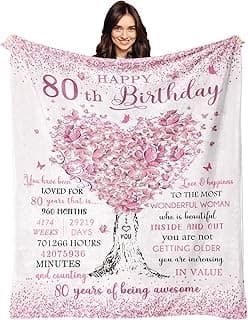 XALAZY 80th Birthday Gifts for Women Blanket 60"X50", 80th Birthday Decorations for Women, Best 80 Year Old Woman Birthday Gifts, 1945 Woman Present, Happy 80 Bday Present for Female Throw