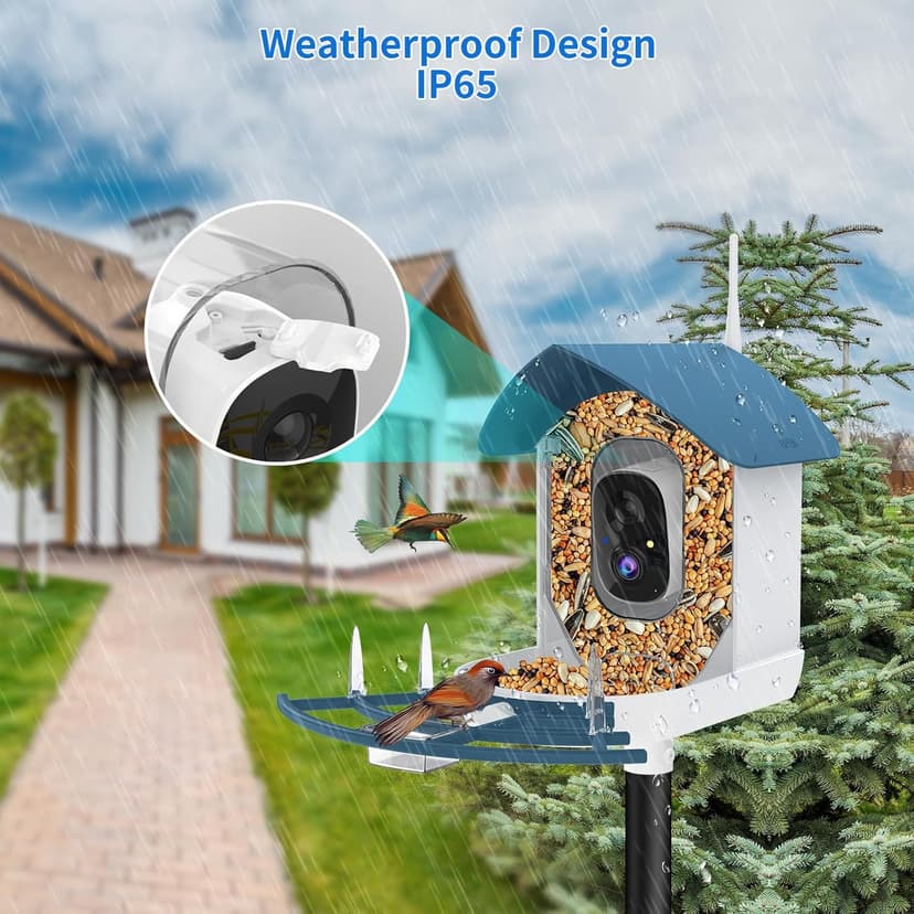 Bird Feeder with Camera,AI Identify Birds Species,Smart Bird Camera with Solar Powered,Auto Record FHD Birds Video in Backyard,Instant Notifications,Ideal Gift for Family and Bird Lovers,Navy Blue