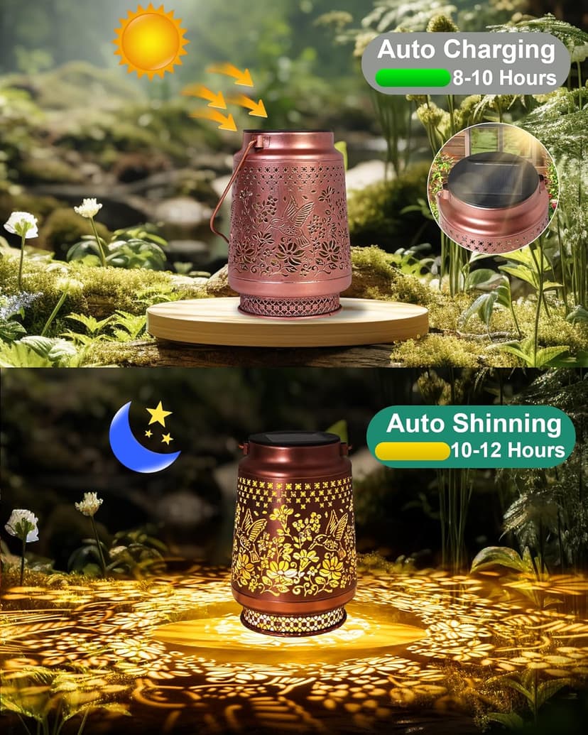 Christmas Gifts for Women, Hummingbird Solar Lanterns Outdoor Waterproof, Garden Decor Birthday Gifts for Women Mom Grandma Sister, Metal Hanging Solar Lights Outside Decorative for Backyard Patio