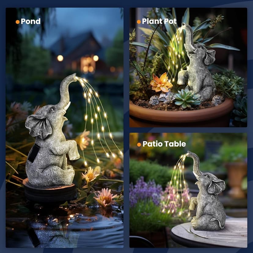 GIGALUMI Solar Garden Decor Watering Elephant Statues Outdoor, Birthday Gifts for Women Mom Grandma Senior Elder, Elephant Ornament for Balcony, Garden, Patio, Yard, Lawn (Constant Lights Only)
