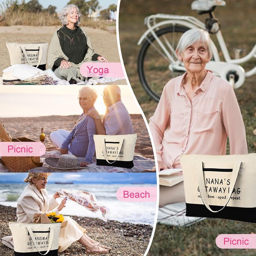 Grandma Brithday Canvas Tote Bag for Shopping Travel, Mothers day Gifts, Christmas Gifts for Grandma from Grandkids