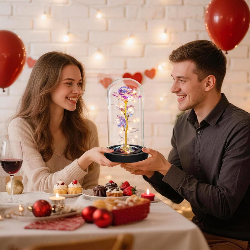 Childom Birthday Gifts for Women,Flowers for Delivery Prime,Colorful Rainbow Light Up Rose in A Glass Dome,Christmas Rose Gifts for Her Mom Women Wife Girl Grandma on Christmas Anniversary Valentines