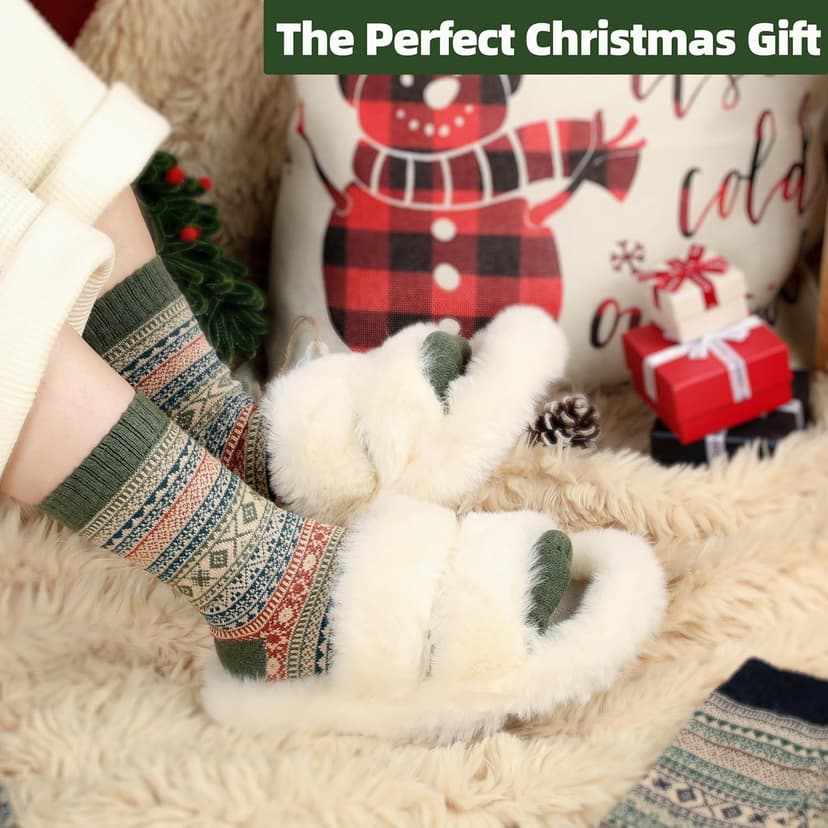 Womens Wool Socks 5 Pairs Warm Winter Knit Wool Soft Vintage Casual Crew Socks Stocking Stuffers Gifts for Women Men