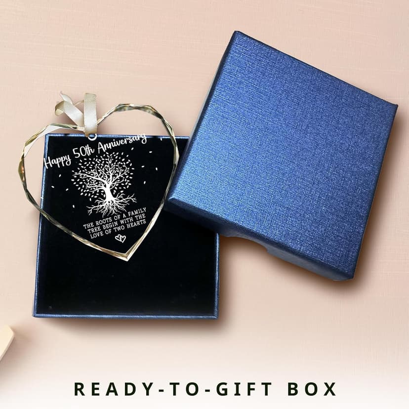 50th Anniversary Marriage Gifts for Couple - 50th Anniversary Wedding Gifts - 50 Wedding Ornaments for Couple, Her Him, Wife Husband, Parents - Glass Ornament